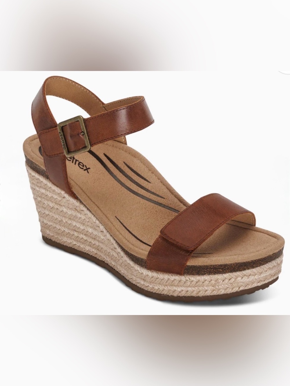 Aetrex Sydney Quarter Strap Espadrille Wedge 7.5